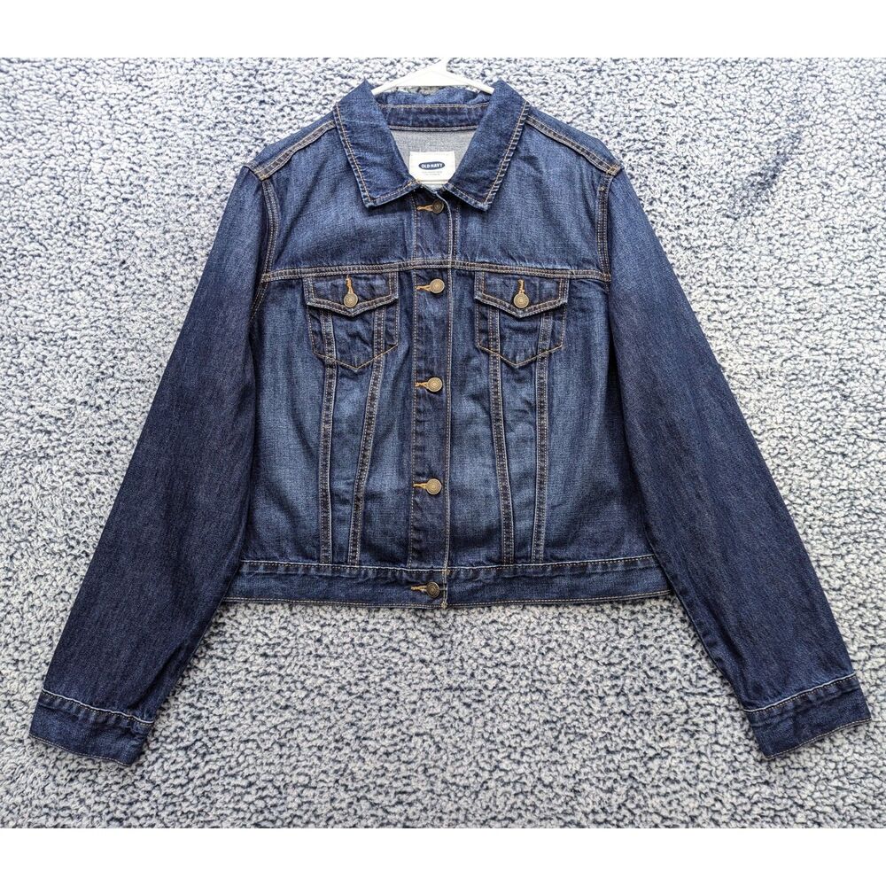 Old Navy Denim Jacket Size XL Button Up Trucker Jean Bomber Western Biker Blue